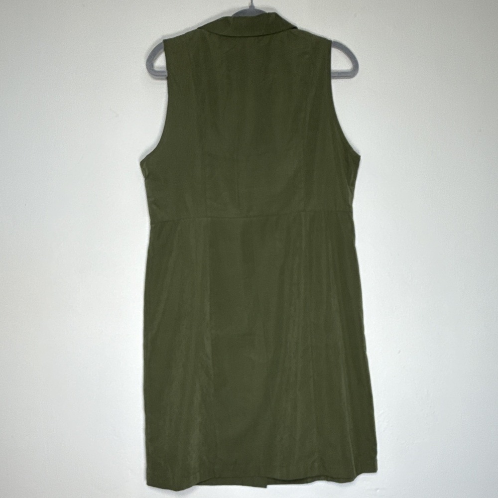 Love Tree Green Solid Shirt Dress L Collared Button Front Pockets Knee Twill - Picture 5 of 11